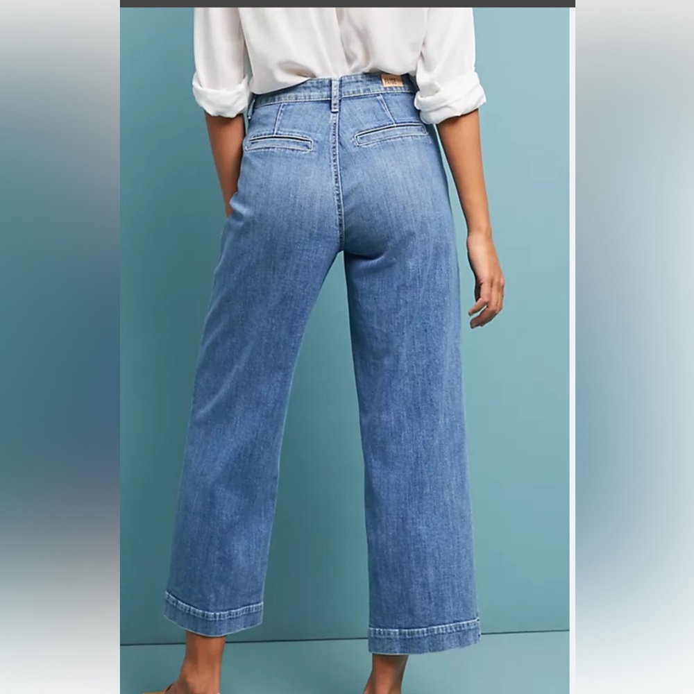 Paige Womens Nellie Blue Denim Patchwork Pants Straight Leg Jeans